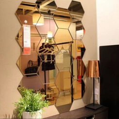 12Pcs 3D Regular Hexagon Honeycomb Decorative Acrylic Mirror Wall Stickers Living Room Bedroom Poster Home Decor Room Decoration