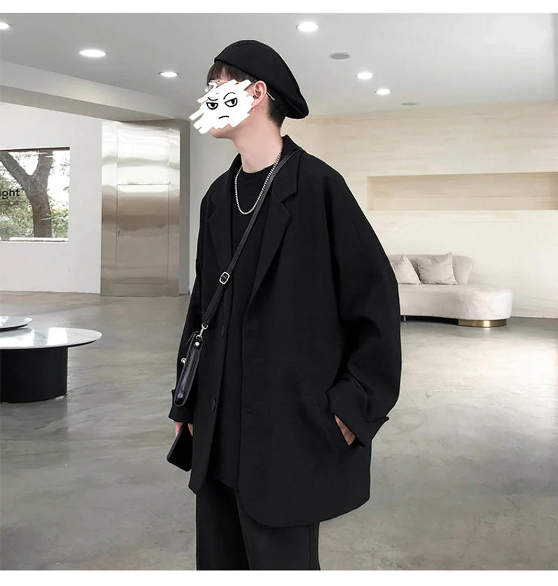 Description Picture 6 of itemBritish-style Blazers Men Leisure Trendy Loose Suit Jackets Male Retro Daily Ins Streetwear All-match Simple Korean Suit-tops