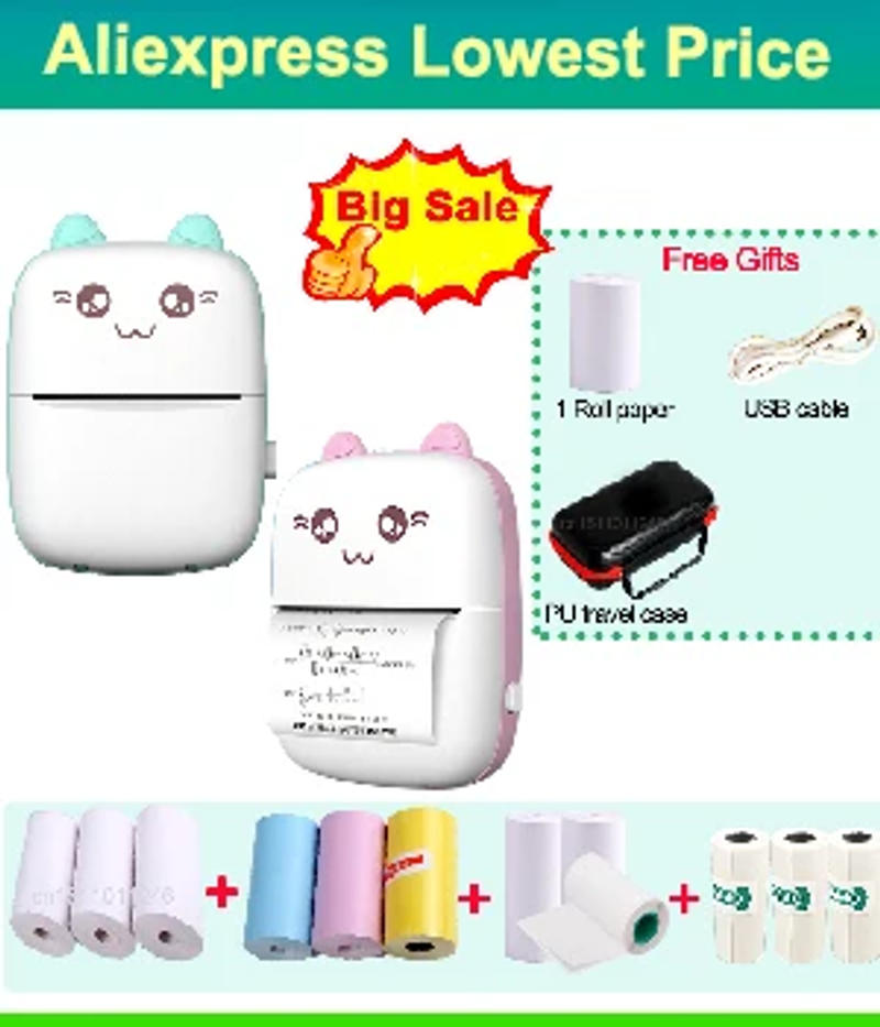 Description Picture 3 of itemKGG Mini Portable Thermal Printer Paper Photo Pocket Thermal Printer Printing Wireless BT Connect Printers 200dpi Photo Lable