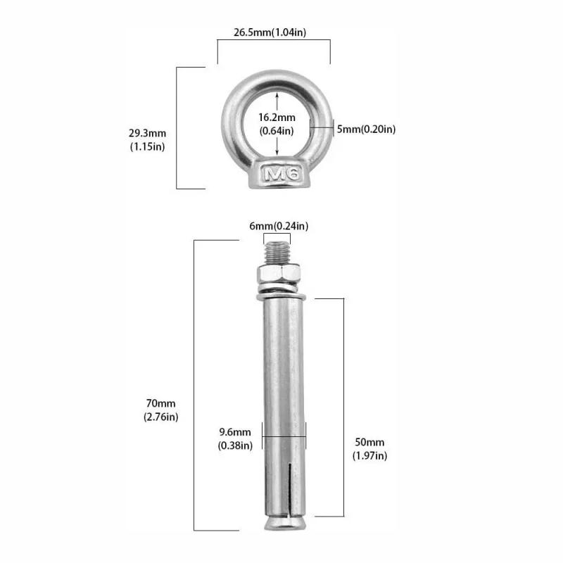 Description Picture 3 of item1/5Pcs Practical Stainless Steel Expansion Anchor Eyebolt M6x70mm Silver Ring Lifting Fastener Bolt Screw Concrete Brick Wall