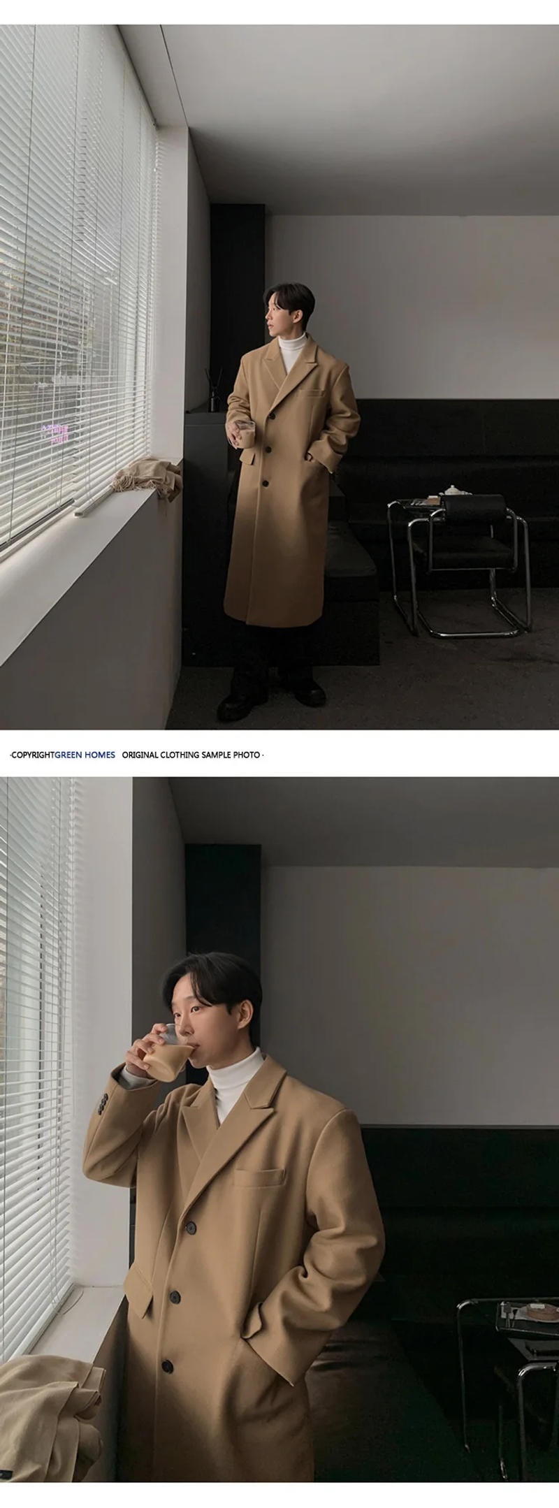 Description Picture 6 of itemIEFB Male Trench Korean Trendy Turn-down Collar Solid Color Knee Length Baggy Men's Windbreaker Casual Spring New 2024 9C4837