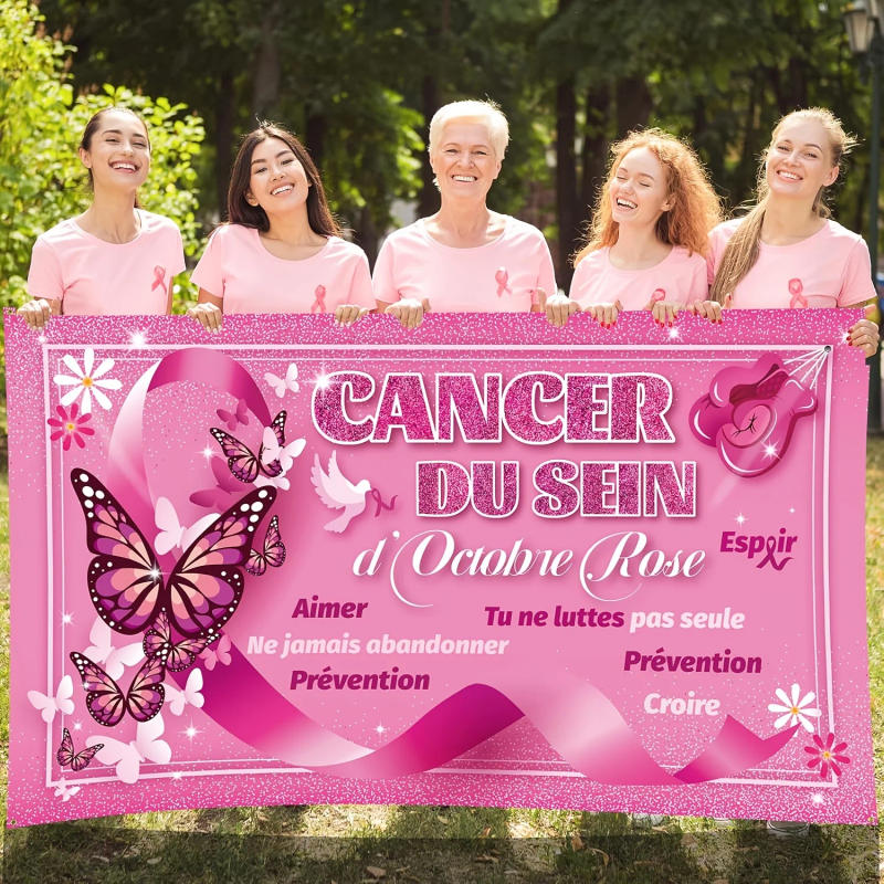 Description Picture 4 of itemBreast Cancer Awareness Party Banner Backdrop Ruban Rose Party Decorations Love Hope Faith Strength Background Cancer du Sein Aw