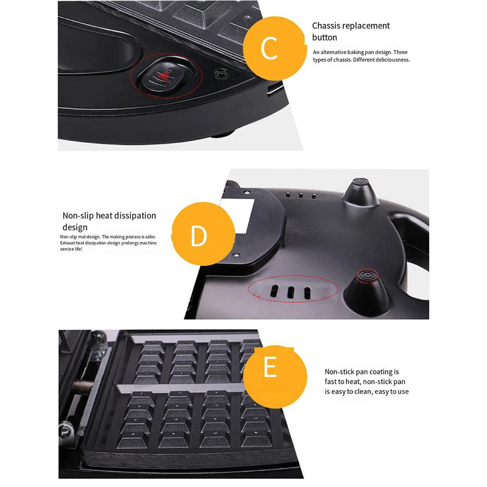 Description Picture 4 of itemElectric 3-in-1 Sandwich Maker, Breakfast Grilled Cheese Bacon & Steak with Non-stick Plate, LED Indicator, Cool Touch Handle