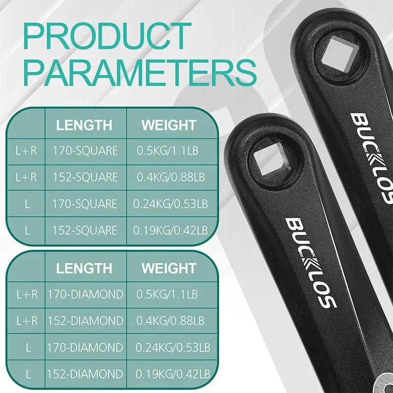 Description Picture 4 of itemBUCKLOS Bike Crank Arm Square/Diamond/Spline Hole Cranks Aluminum Alloy E-Bike Crank 152mm 170mm 175mm Bicycle Crankset Parts