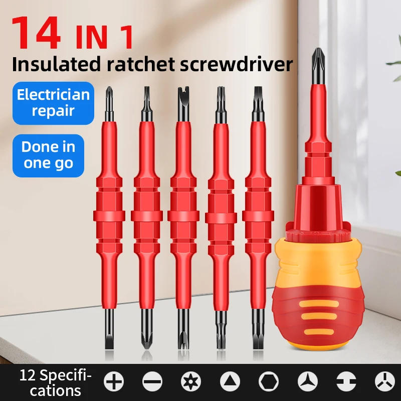 Description Picture 4 of itemLUXIANZI 14 in 1 Insulated Screwdriver Set CRV Magnetic Double Head Screw Driver Bits Kit For Electrician Home Repair Hand Tools