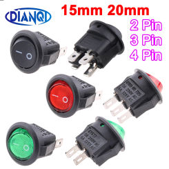 1Pc 15mm/20mm Mini Round rectangle Black Push Button Switch 2pin 3A 125V/6A 250VAC KCD 3Pin Snap-in On/Off Rocker Switch 2P