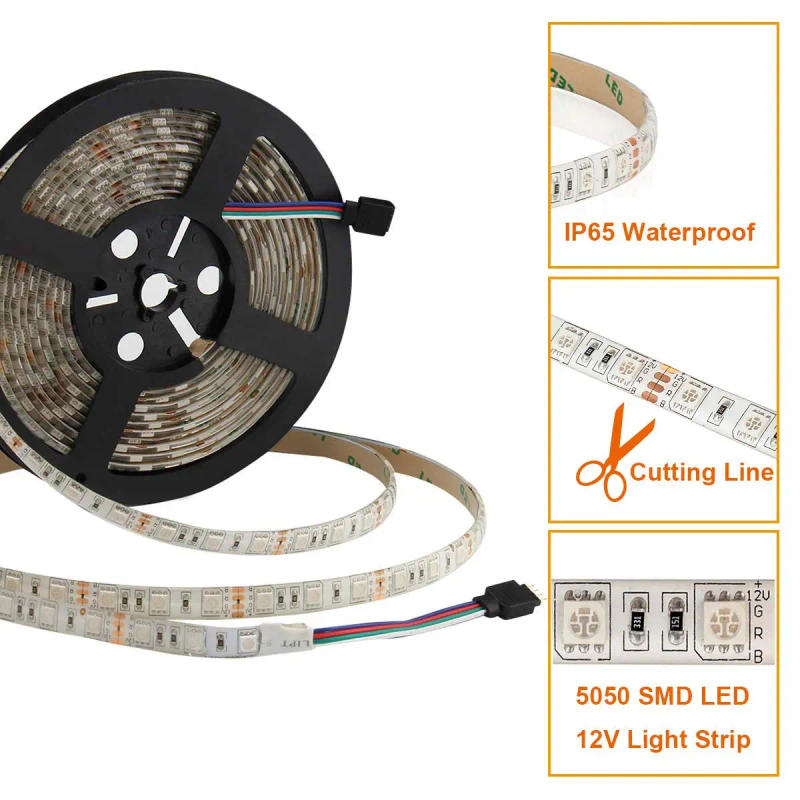 Description Picture 4 of itemLED Strip Lights 16.4FT SMD 5050 Waterproof 300LEDs RGB Flexible LED Light Strip Rope + 24Key IR Remote Controller