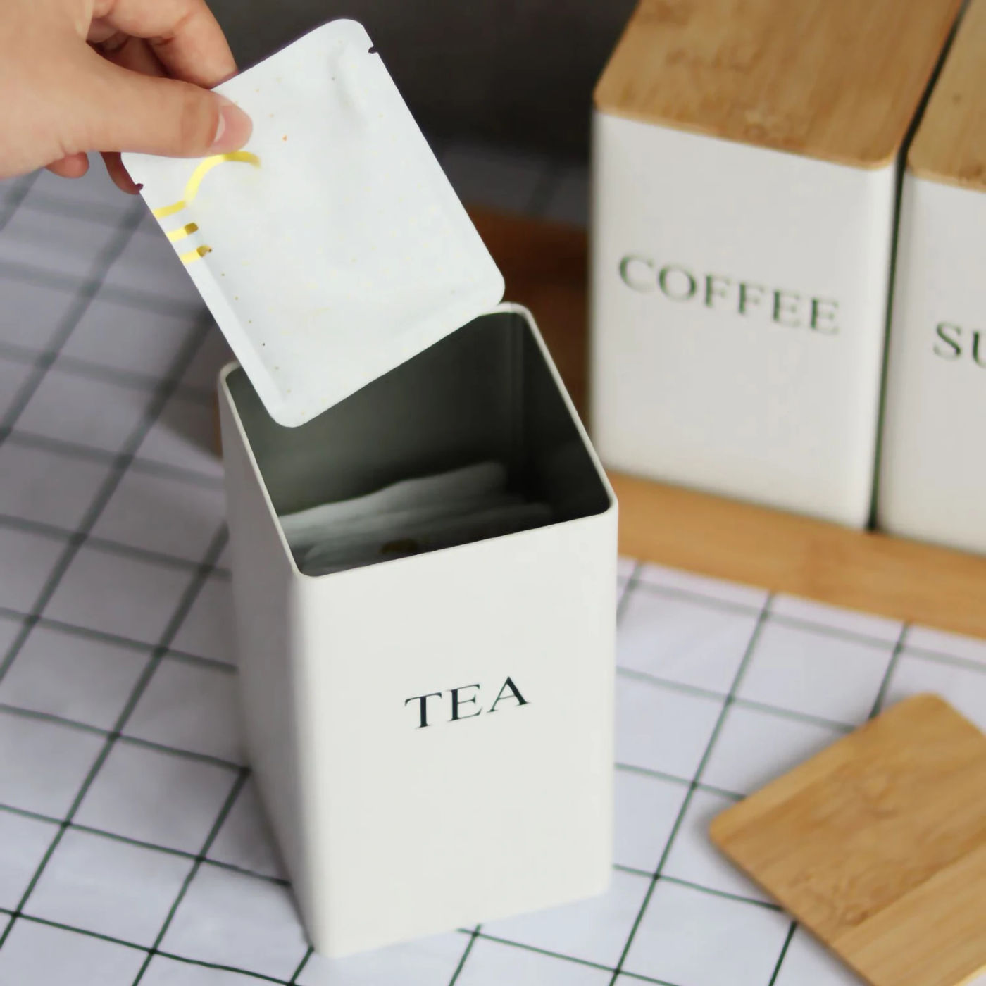 Description Picture 4 of item3Pcs Coffee Bean Storage Bottle with Bamboo Lid Simple Style Tea Coffee Sugar Storage Jar Tea Can Kitchen Storage & Organization