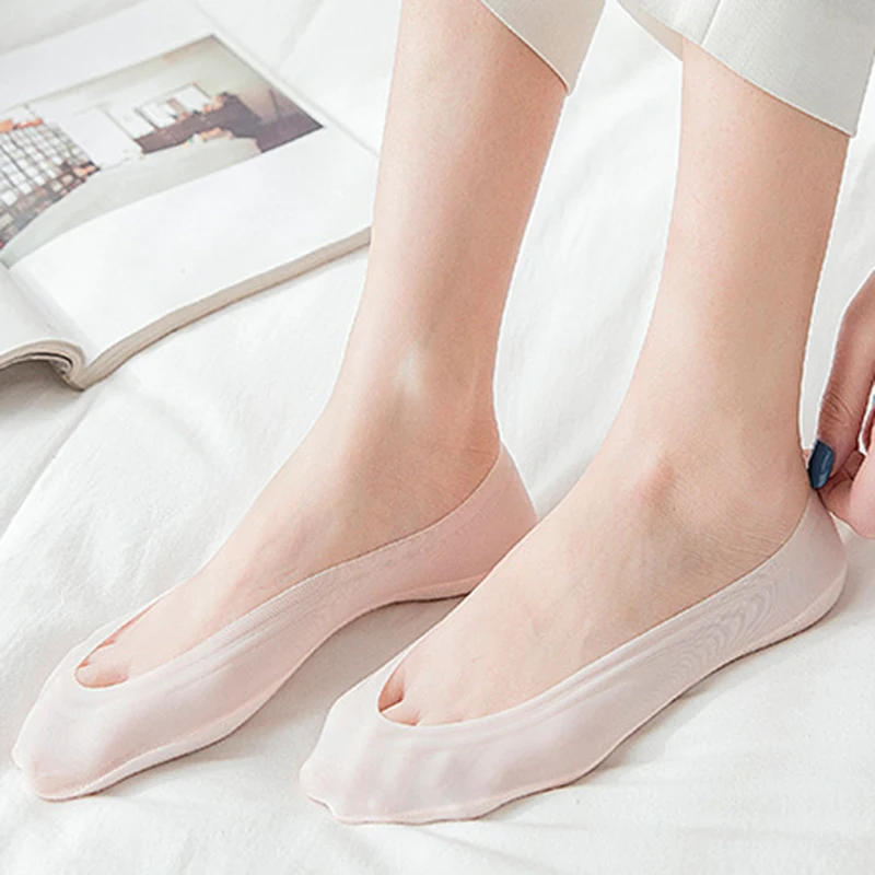 Description Picture 5 of item5pairs Silicone Anti-slip Invisible No Show Socks Summer Ultra-thin Breathable Sock Shoe Slippers Ice Silk Low Cut Boat Socks
