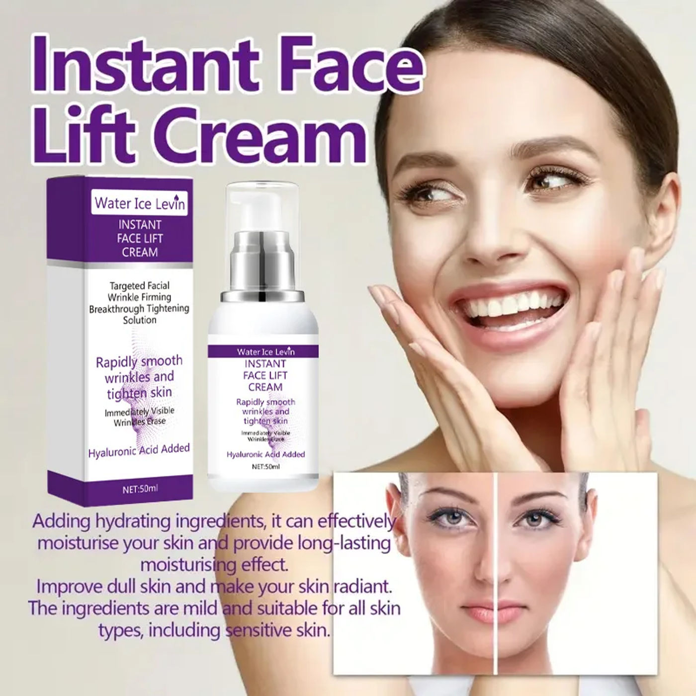 Description Picture 3 of itemInstant face lift cream with hyaluronic acid for wrinkles. Firming solution.