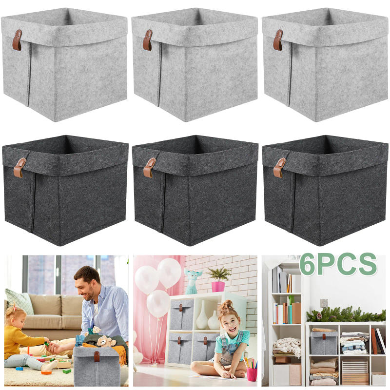Description Picture 2 of item6Pcs Felt Fabric Storage Basket Large Capacity 12L Foldable Desktop Organizers Box for Home Closet Clothes Shoes Multipurpose