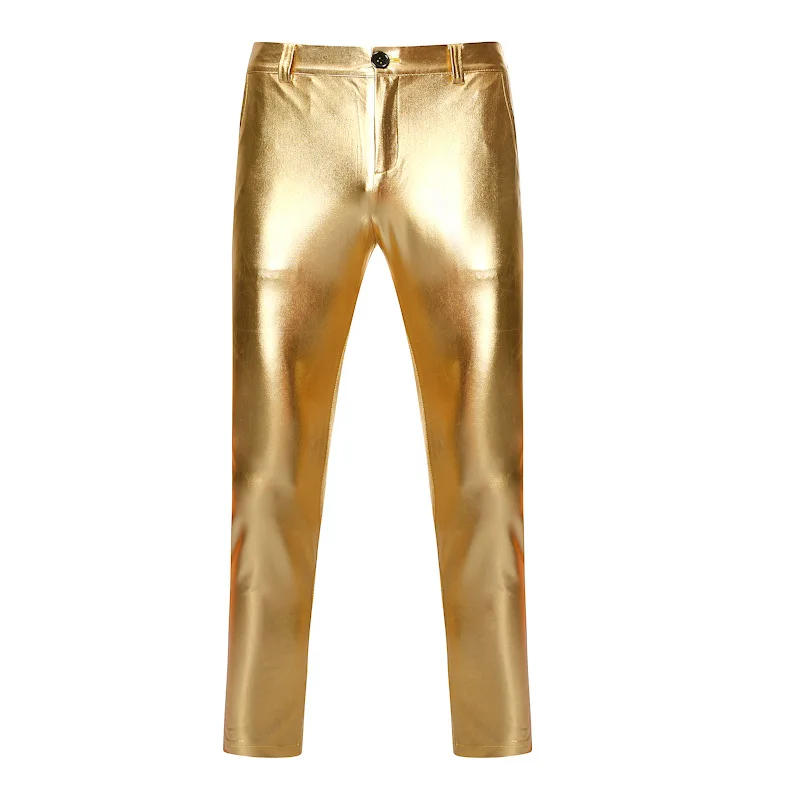 Description Picture 5 of itemPU Leather Pants Men Brand Skinny Shiny Gold Coated Metallic Pants Trousers Nightclub Motorcycle Stage Perform Pants for Singers