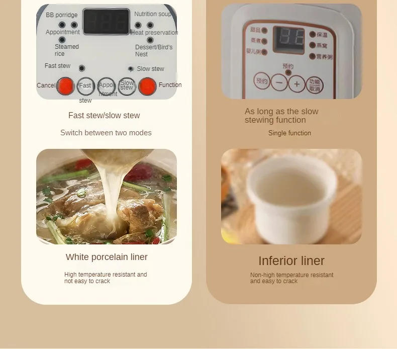 Description Picture 6 of item1800ML Electric Slow Stewer Household Home Automatic Stewing Pot Multi Cooker Ceramic Cooking Machine 220V