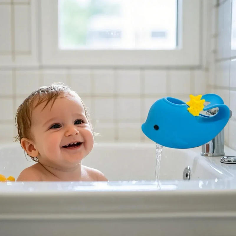 Description Picture 6 of itemSoft Silicone Baby Bath Spout Cover Anti-Slip Faucet Protector Whale Design BPA-Free Universal Fit for Toddlers Bathroom Sink