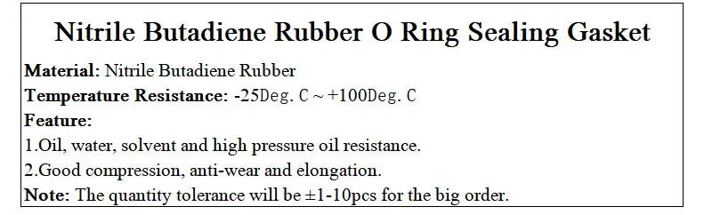 Description Picture 3 of item10/50Pcs Black NBR O Ring CS 2mm OD 5~150mm  Rubber Gasket Sealing Washer for Car Air Condition Faucet Pressure Plumbing Repair