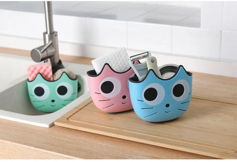 Description Picture 3 of item1Pc Cartoon Cat Creative Sink Drainage Bag Kitchen Storage And Hanging Basket Storage And Drainage Rack Hanging Bag