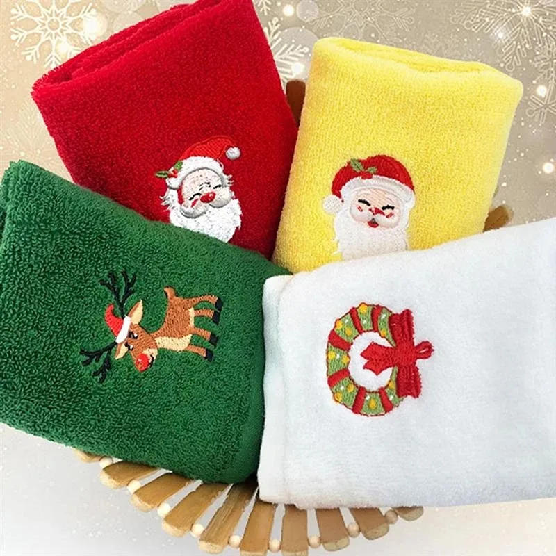 Description Picture 4 of item2024 New Year Towel Classic Solid Xmas Tree/Snowman/Santa Claus Embroidery Bath 45x32cm Christmas Hand Set Gift