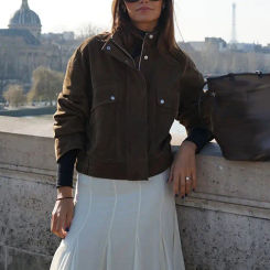 Zipper Short Coat Women Fashion Brown Suede Full Sleeves Female Loose Jackets 2025 Spring Autumn New Stand Collar Casual Outwear
