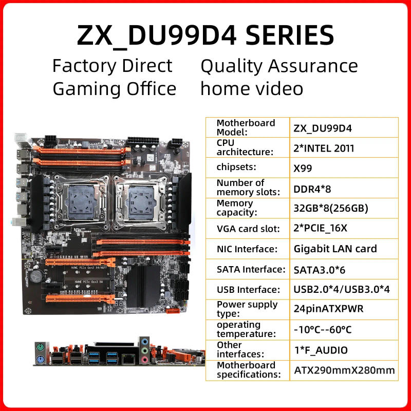 Description Picture 2 of itemX99 Dual CPU Motherboard, ZX-DU99D4X8, V1.1 Slot, Intel X99 Chip, Supports LGA 2011 and LGA 2011-3 CPUs, DDR4 RAM