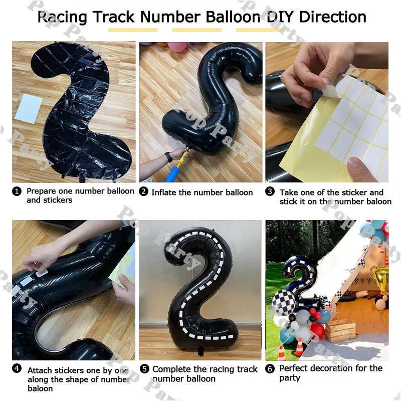 Description Picture 4 of item32inch Number Race Car Balloon Black Foil Balloon Globos Balloons Kids 2nd Birthday Party Supplies Wedding Anniversary Globos