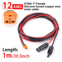 Solar Charge Cable XT60I- F Adapter 12AWG Cable Connector Extension Wire For Solar Panel Generator Power Station Battery Pack