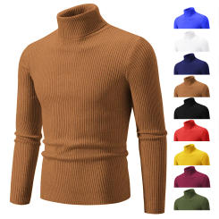 New Fashion Men's High Neck Sweater Solid Color Pullover Knitted Tight Warm Top Casual Turtleneck Versatile Inner Matching