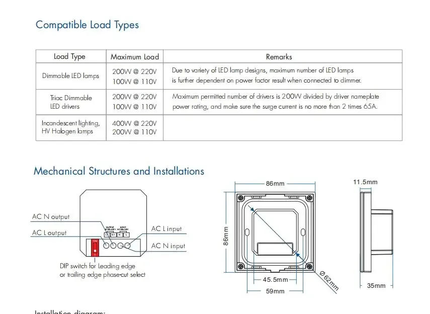 Description Picture 4 of itemAC100-240V AC Triac Touch Glass Panel Dimmer S1-T White & Black Glass Panel For Single Color Dimmable LED Lamp Tape Strip Light