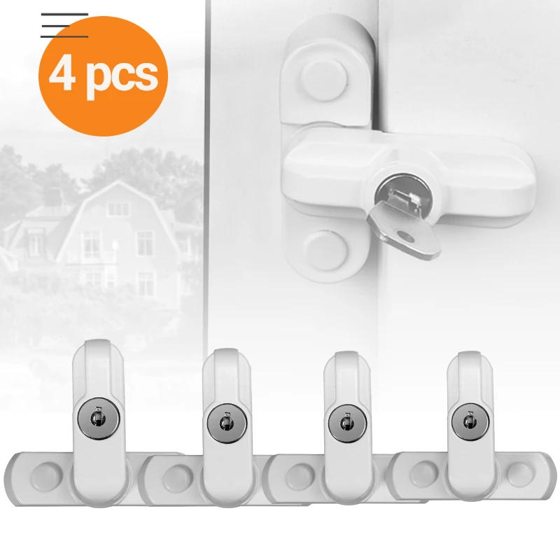 Description Picture 2 of item4 Pcs Child Safe Security Window Door Sash Lock With Key Safety Lever Handle Sweep Latch With Keys For Home Security Window Lock