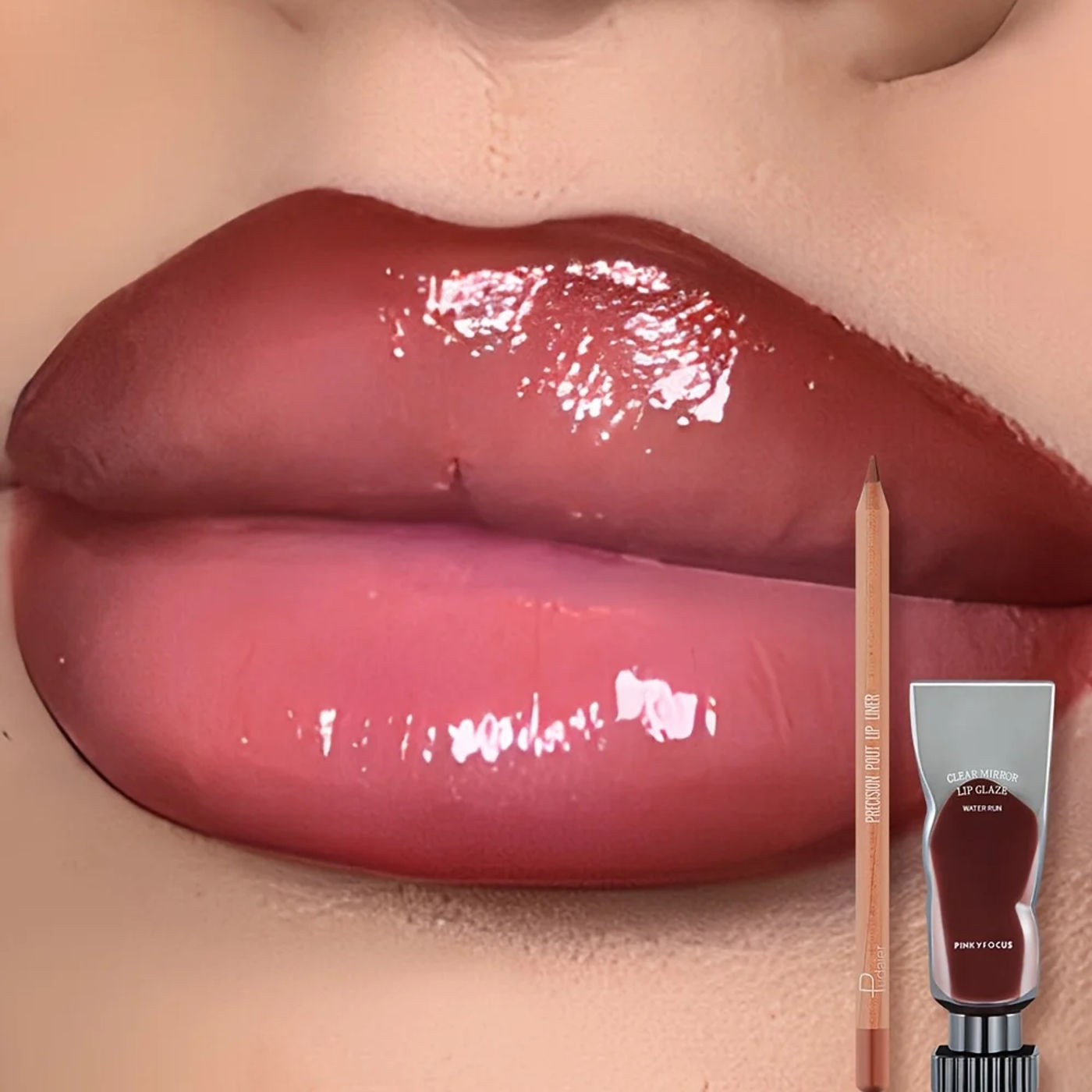 Description Picture 5 of item2pcs set of moisturizing and moisturizing lip gloss and durable waterproof lipliner set - high color lipstick, glossy texture