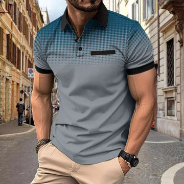 2024 Summer men's lapel short-sleeved T-shirt Gradual print polka dot Polo shirt Sports Golf Business casual Polo shirt