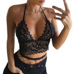Women Plus Size Lace Camis Sexy Embroidered Vest Crop Wireless Halter Lingerie Sexy Deep V-Neck Underwear Camisole For Women