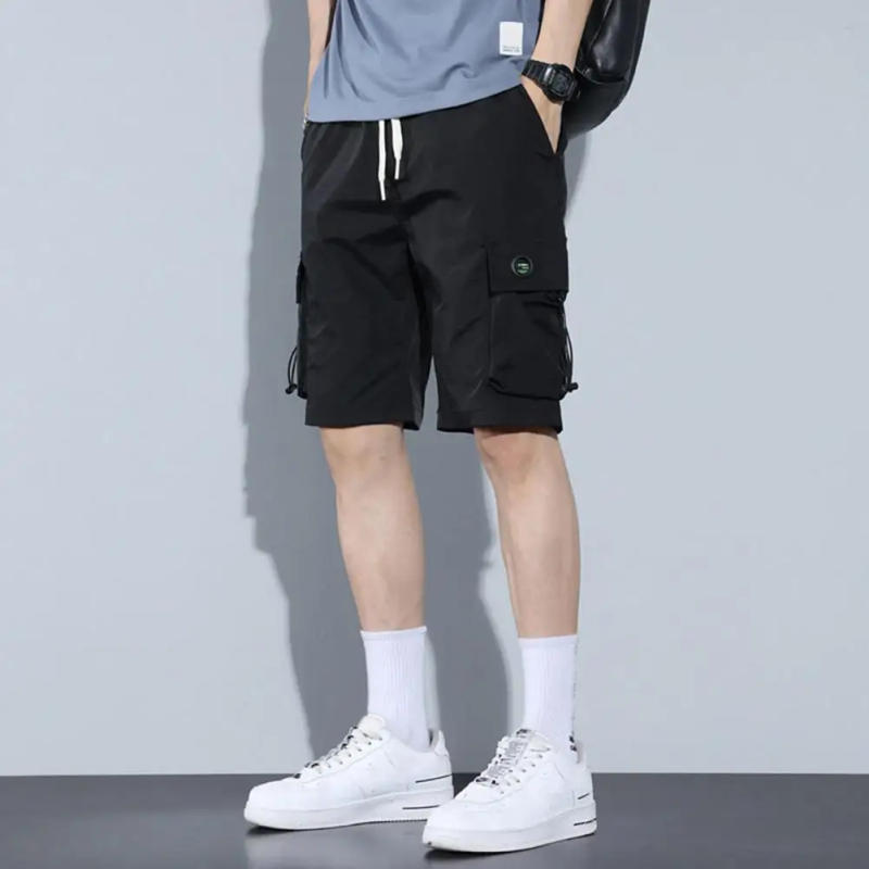 Description Picture 6 of itemMen Summer Shorts Elastic Waist Adjustable Drawstring Ice Silk Casual Shorts Wide Leg Gradient Color Multi Pockets Cargo Shorts