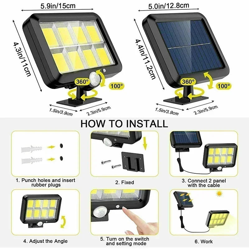 Description Picture 3 of item160COB Solar Split Wall Lamp 3 Mode Waterproof Motion Sensor Garden Street Lights Solar Lamp Garden Security Wall Light