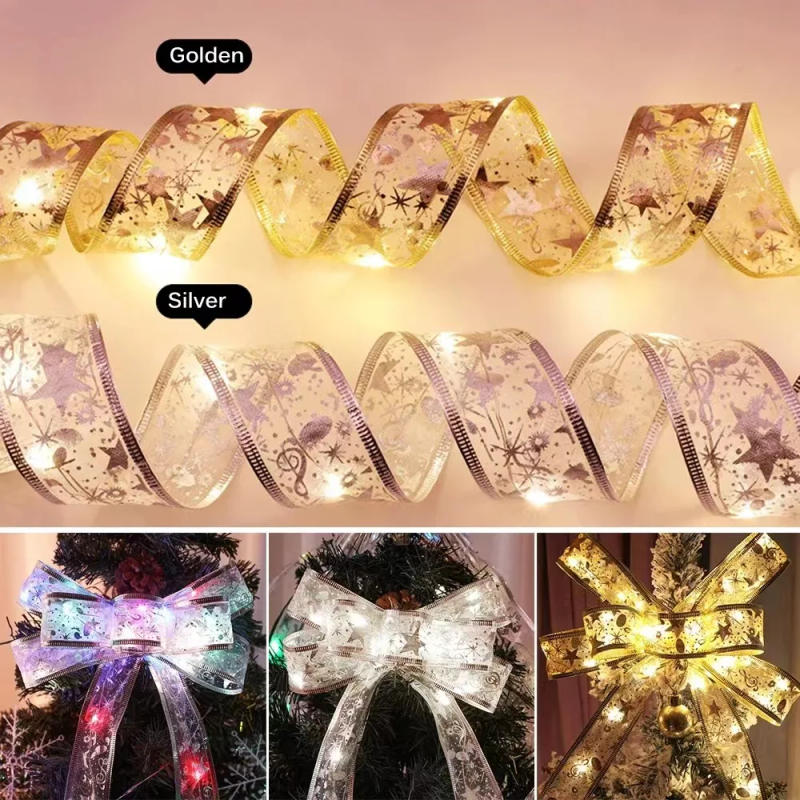 Description Picture 3 of itemChristmas Ribbon Light LED Fairy Lights Christmas Tree Ornaments for Weddings DIY Bows Light String Navidad New Year 2024