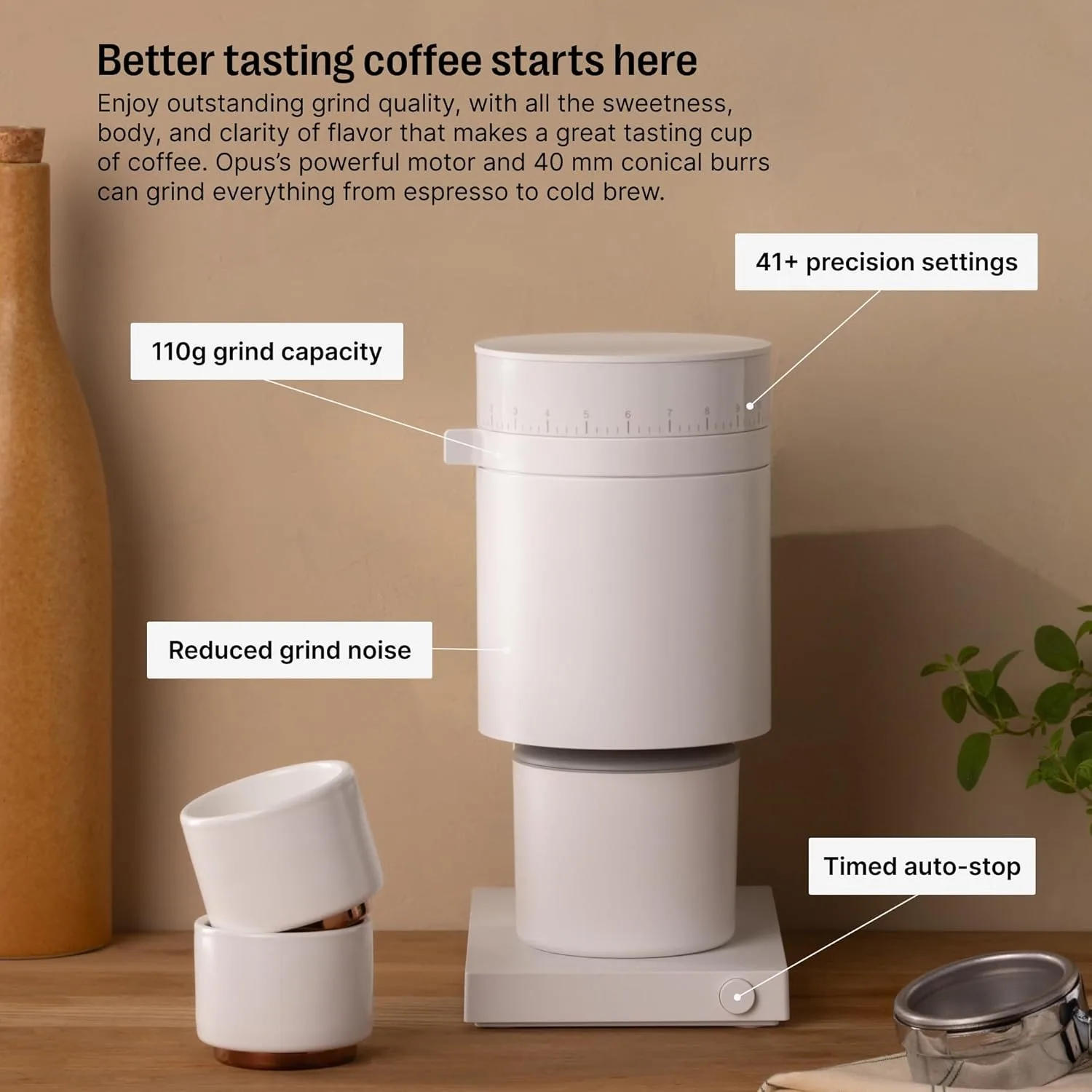 Description Picture 4 of itemConical Burr Coffee Grinder - All Purpose Coffee Grinder Electric, Drip, French Press, & Cold Brew - Matte White