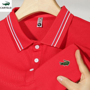 2024 summer new embroidery CARTELO brand men's POLO shirt short sleeve business breathable street simple striped POLO shirt