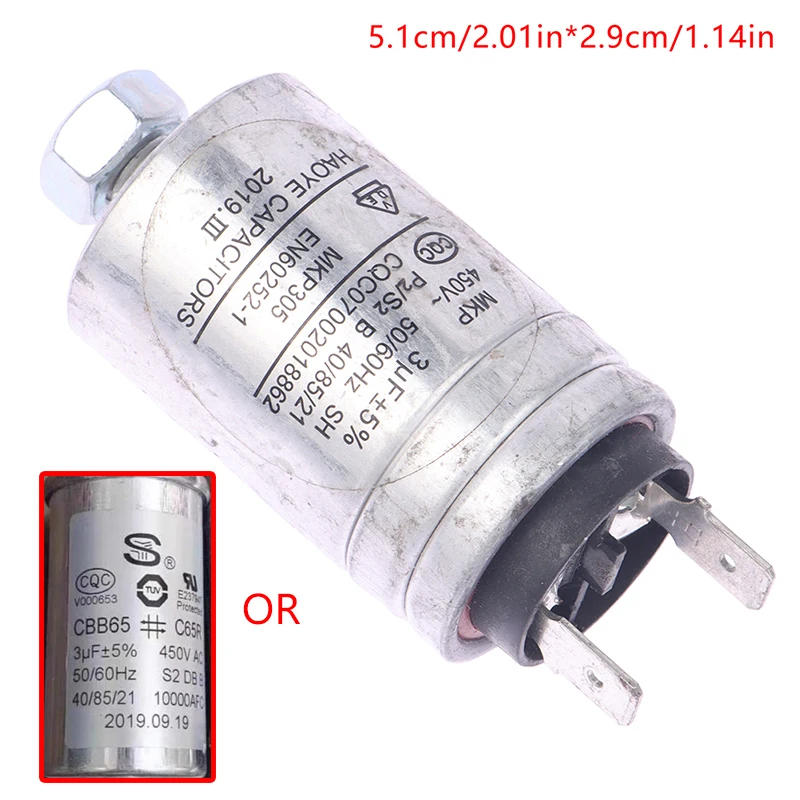 Description Picture 2 of item1Pc 3UF 450VAC Dish Washer Part Aluminum Housing Double Insert Capacitor For Air Compressor Water Pump Motor