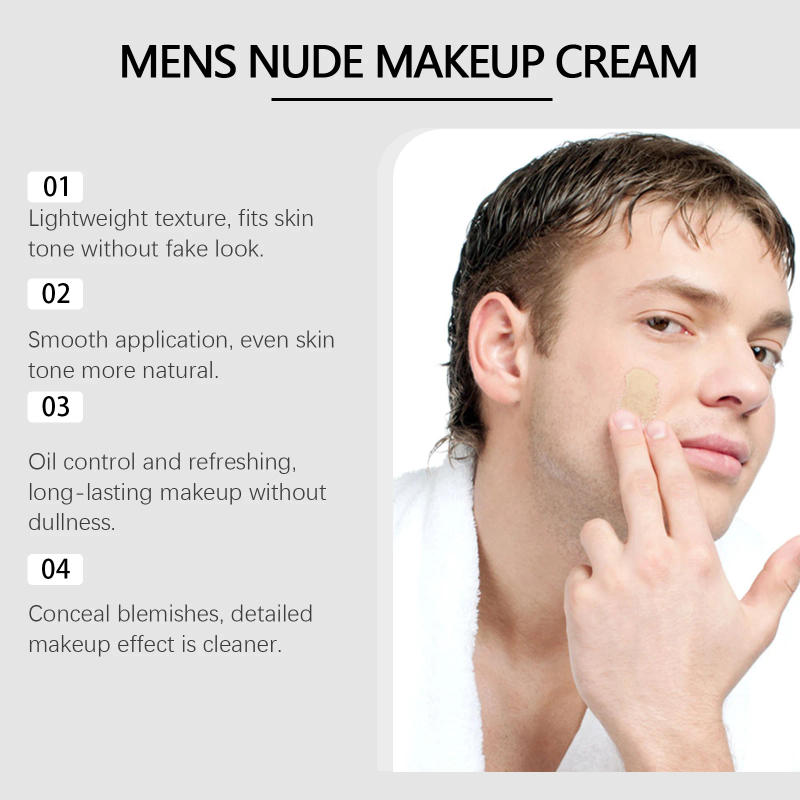 Description Picture 4 of itemMen's BB Cream Natural Nude Tone Hydrating Cover Blemishes Sweatproof Long Lasting Oil-Free Matte Finish Nude Makeup Cream