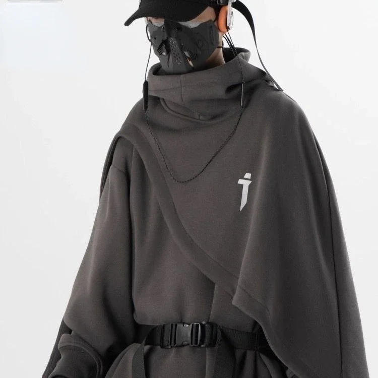 Description Picture 5 of itemJapanese Simple Solid Color Cape Jacket Winter Hoodie Men Warm Windproof Loose Sweatshirt Anime Cosplayer Costume