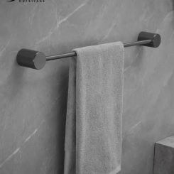 Perforated All Copper Brushed Gun Ash Towel Bar with Lengthened Single Rod for Easy Installation in Bathroom