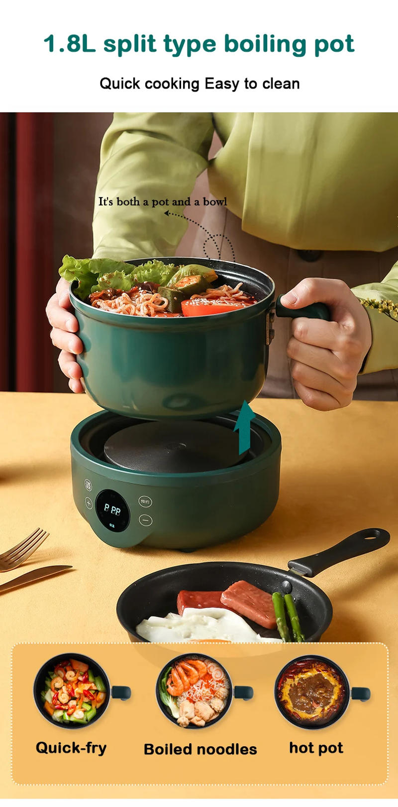 Description Picture 6 of itemDMWD 1.8L Household Electric Cooking Machine Split Frying Pan Food Steamer Induction Cooker Noodles Soup Maker Hot Pot 110/220V