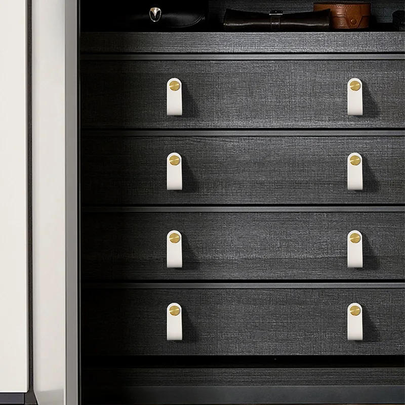 Description Picture 5 of item1pcs Leather Handle Brass Cabinet Pulls Set with Colored Finish for Storage Boxes and Dresser Drawers Furniture Knob