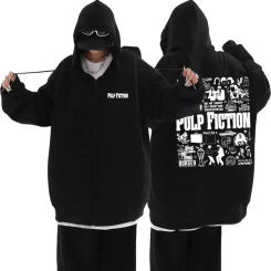90s Movie Pulp Fiction Zipper Hoodie Famous Director Quentin Tarantino Zip Up Jacket Men Women Vintage Oversized Zip Up Hoodies