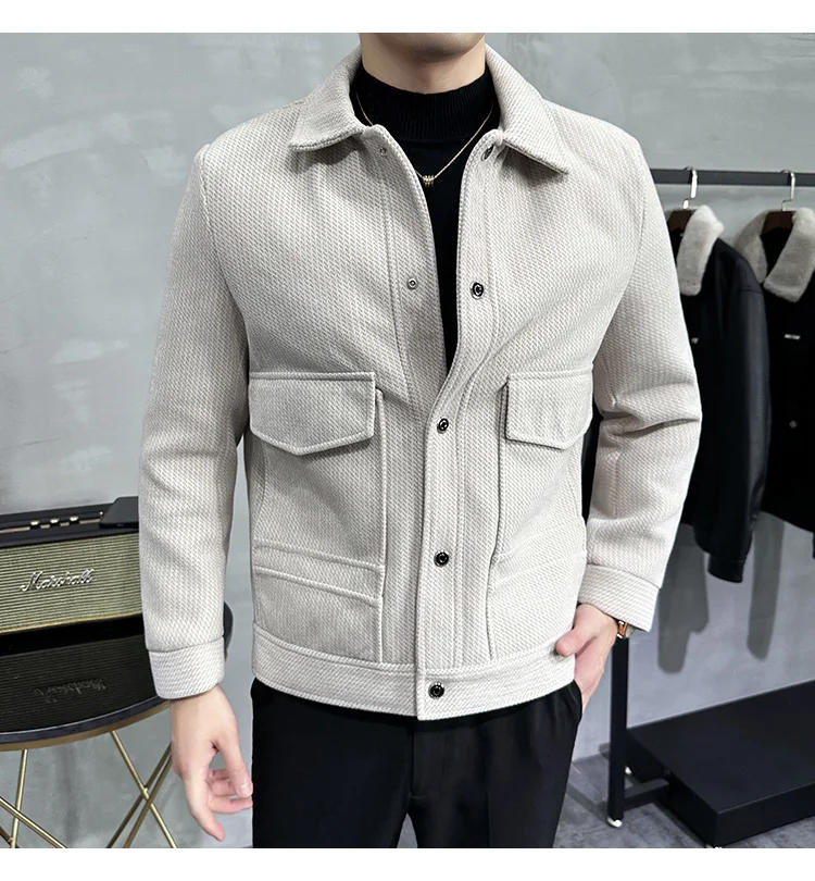 Description Picture 6 of itemWinter Woolen Jackets Men Fashion Casual Business Overcoat Social Streetwear Wool Blends Coats windbreaker men clothing 2023