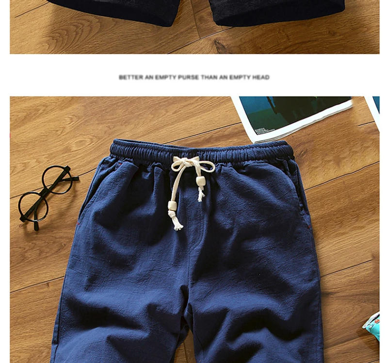 Description Picture 4 of item2024 Men Summer Fashion Solid Color Straight Shorts Male Thin Wide-leg Short Pants Mens Loose Casual Cotton Linen Shorts K312