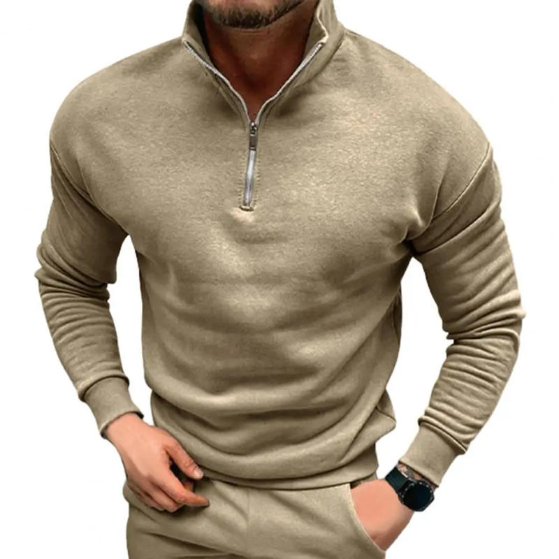 Description Picture 4 of itemSoft Men Top Men Top Men's Windproof Fleece Pullover with Stand Collar Zipper Long Sleeve Casual Warm Shirt for Fall Spring