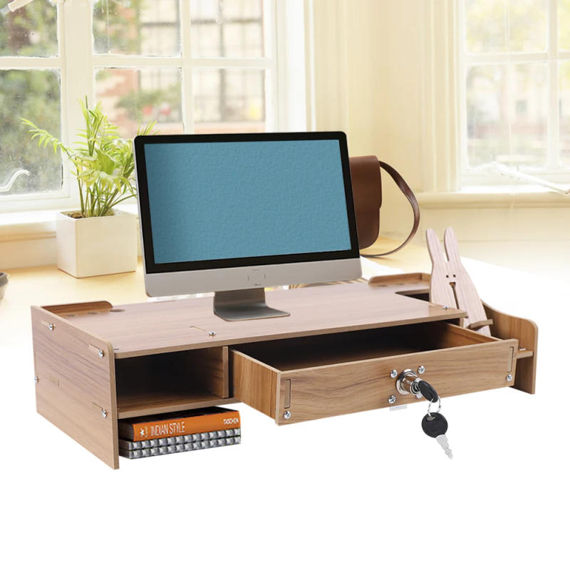 Description Picture 3 of itemWood Monitor Riser with Drawer Computer/Laptop/PC Stand for Desk Organizer Wooden Desk Organizer W/ Drawer File Storage Desk