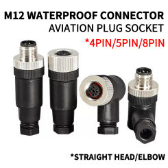 M12 sensor connector waterproof male&female plug screw threaded coupling 4 5 8  Pin A type sensor connectors