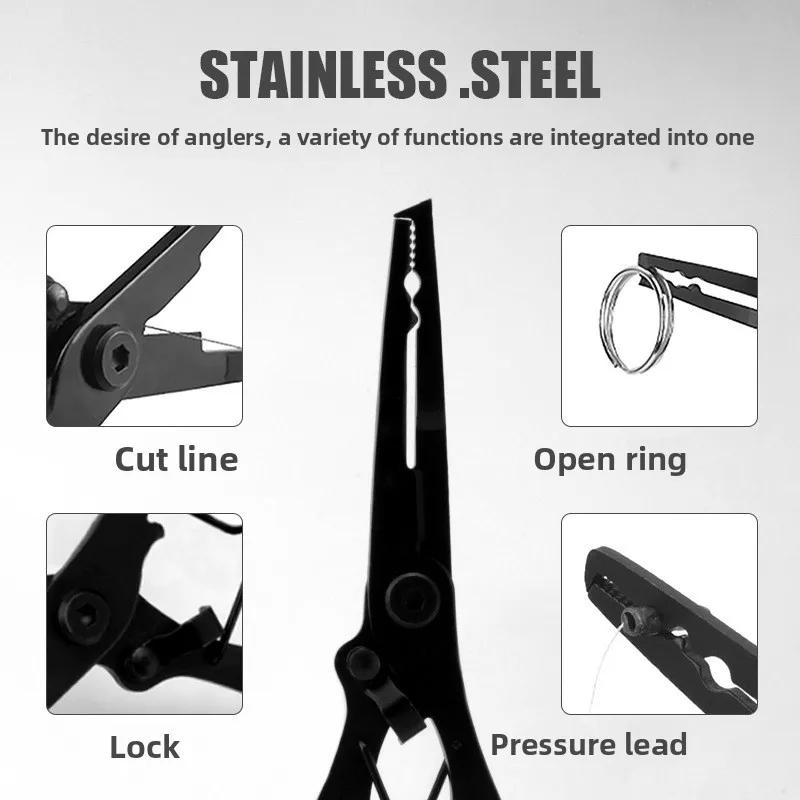 Description Picture 5 of itemStainless Steel Fishing Pliers Multifunction Hook Remover Line Cutter Split Ring Tool Anti-Slip Grip PTFE Coating Fishing Access