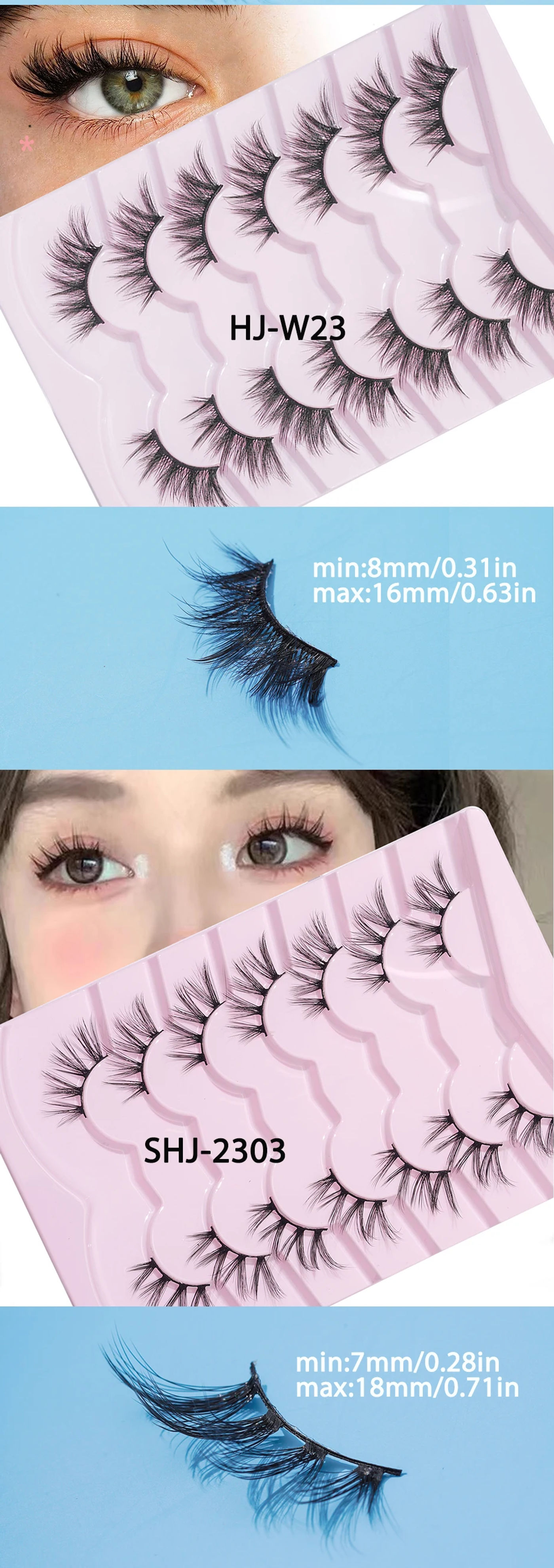 Description Picture 3 of item7 Pairs of Thick And Slender Eyelashes With Elongated and Comfortable Black Cotton Thread and Crossed Fishtail, Half Eye False E